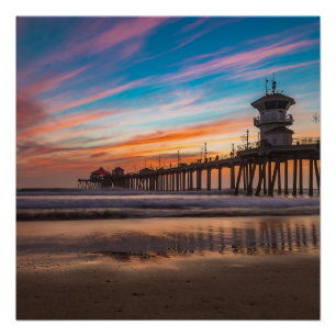 Sunset by Huntington Beach Pier in Kalifornien Poster