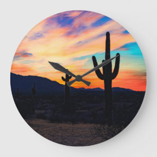 Sunset Cactus Desert Dusk Große Wanduhr