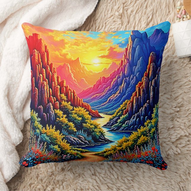 Sunset Canyon River Kunst Kissen (Decke)