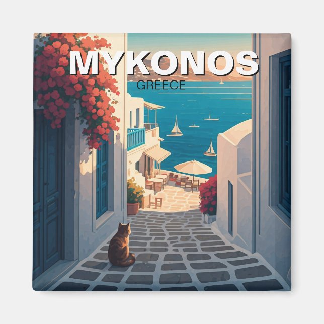 Sunset Cat in Mykonos Greece Cyclades Travel Magnet (Vorne)