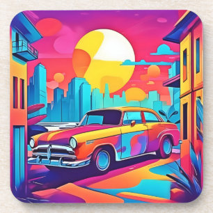 Sunset Classic Car Citycape Getränkeuntersetzer