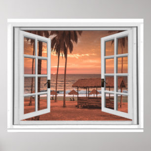 Sunset Coast Beach Ocean Fake Ansicht Poster