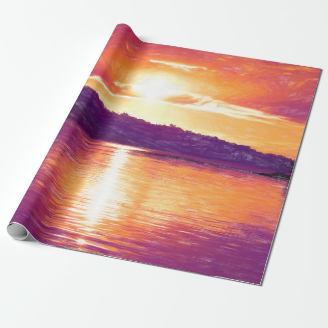 Sunset Coasta Orange Lila Dekoupage Geschenkpapier (Ungerollt)