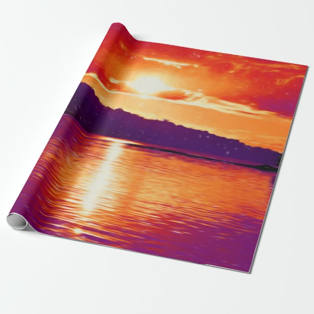 Sunset Coastal Beach Orange Lila Art Decoute Geschenkpapier (Ungerollt)