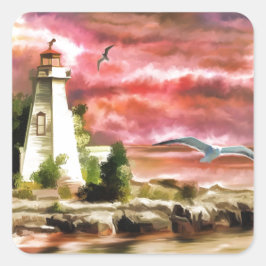 Sunset Coastal Lighthouse Quadratischer Aufkleber
