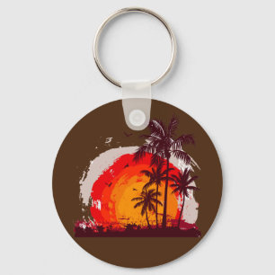 sunset coco palm tree schlüsselanhänger