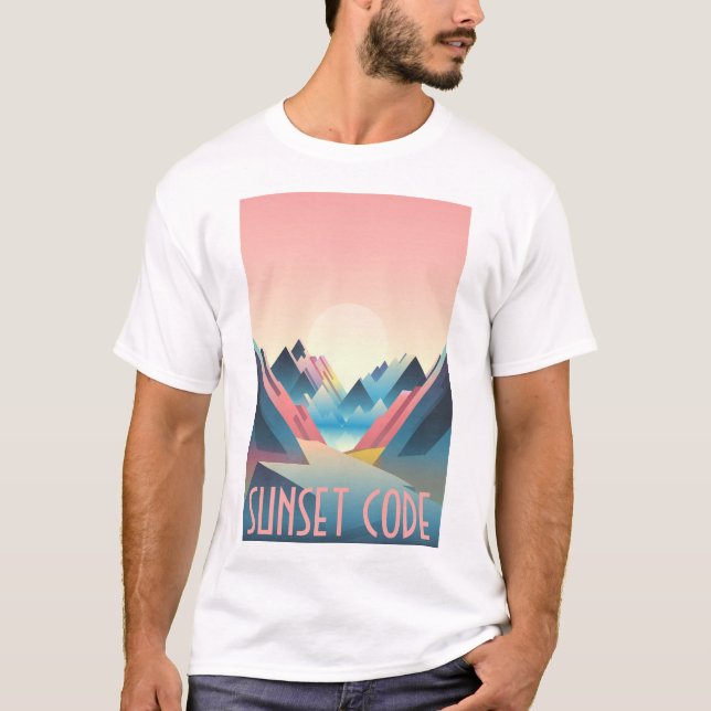 Sunset Code: Digital Mountain Sunset T-Shirt (Vorderseite)