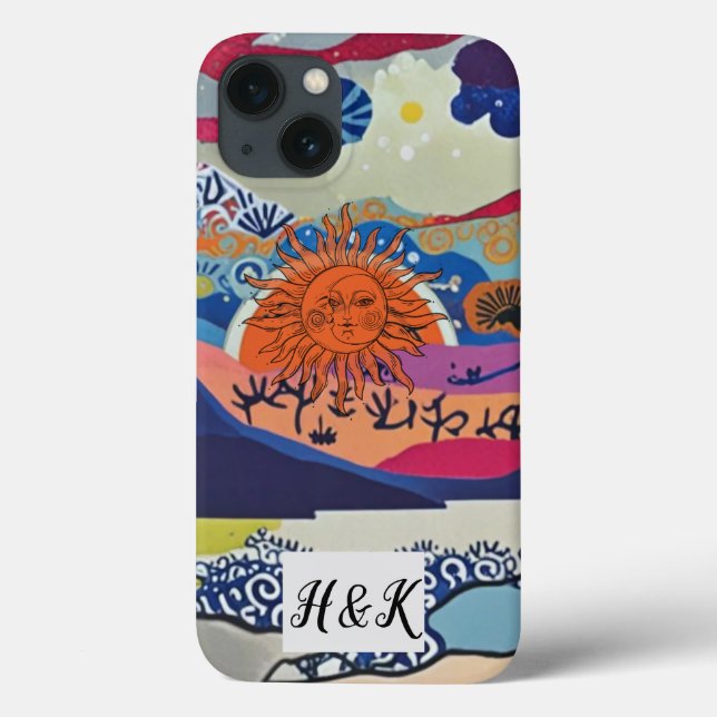 Sunset Collage Phone Case - farbenfroh und künstle (Rückseite)