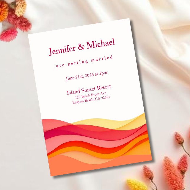 Sunset Color Waves Modern Wedding  Einladung (Sunset Color Waves Modern Wedding  Invitation)
