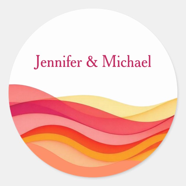 Sunset Color Waves Personalized Wedding Runder Aufkleber (Vorderseite)