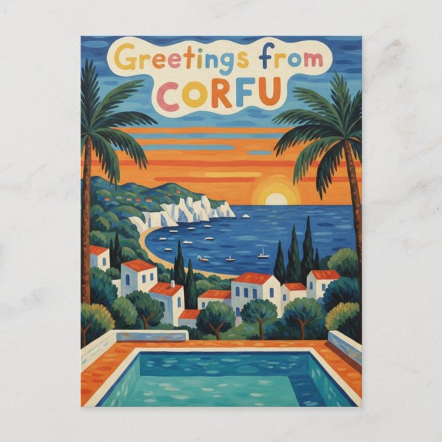 Sunset Corfu Greece Travel Postkarte (Vorderseite)