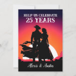 Sunset Cowboy and Cowgirl 25th Anniversary  Einladung<br><div class="desc">A cowboy and cowgirl are silhouetted against a beautiful sundown on this beautiful western-style illustration.</div>