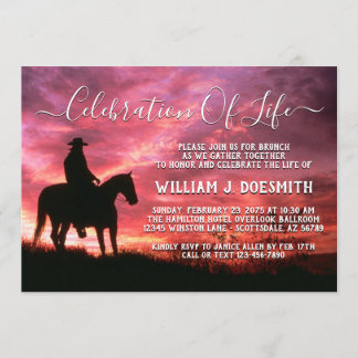Sunset Cowboy Horse Beerdigung Service Einladung