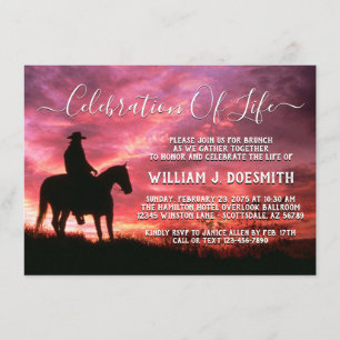 Sunset Cowboy Horse Memorial Beerdigung Service Einladung