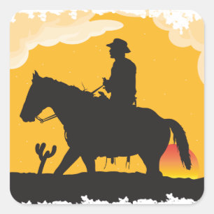 Sunset Cowboy Quadratischer Aufkleber