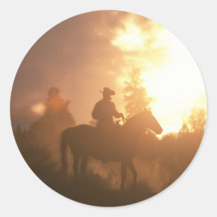 Sunset Cowboy Runder Aufkleber