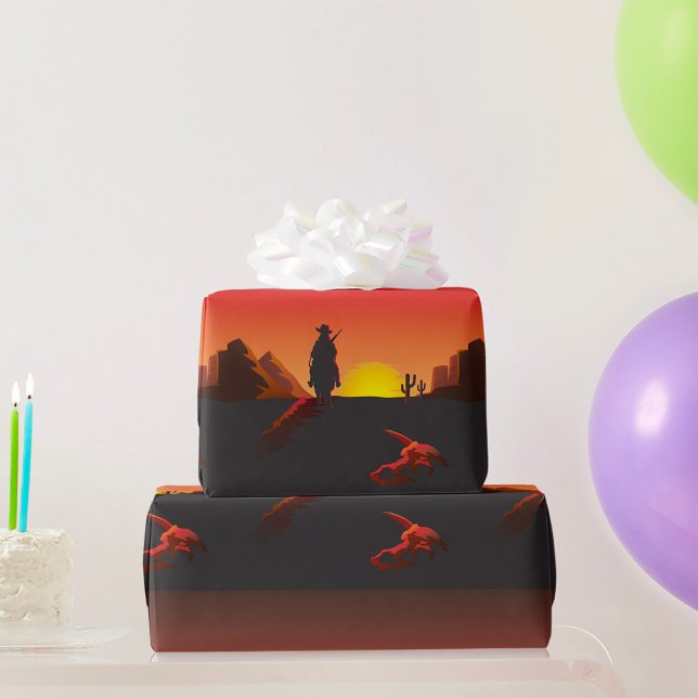Sunset Cowboy Wrapping Paper Geschenkpapier (Von Creator hochgeladen)