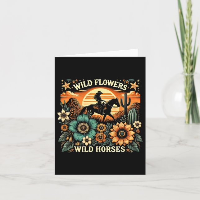 Sunset Cowgirl Riding Horse Wilde Blume - Wild Ho Karte (Vorderseite)