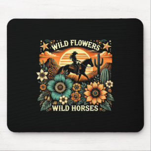 Sunset Cowgirl Riding Horse Wilde Blume - Wild Ho Mousepad