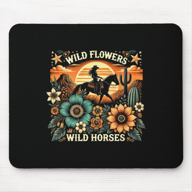 Sunset Cowgirl Riding Horse Wilde Blume - Wild Ho Mousepad (Vorne)