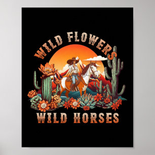 Sunset Cowgirl Riding Horse Wilde Blume - Wild Ho Poster