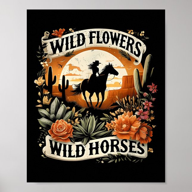 Sunset Cowgirl Riding Horse Wilde Blume - Wild Ho Poster (Vorne)