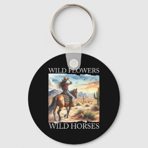 Sunset Cowgirl Riding Horse Wilde Blume - Wild Ho Schlüsselanhänger
