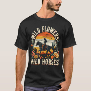 Sunset Cowgirl Riding Horse Wilde Blume - Wild Ho T-Shirt