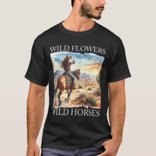 Sunset Cowgirl Riding Horse Wilde Blume - Wild Ho T-Shirt