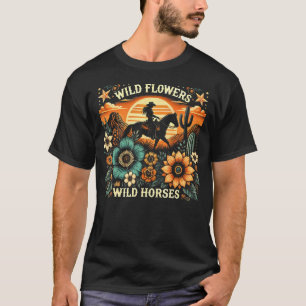 Sunset Cowgirl Riding Horse Wilde Blume - Wild Ho T-Shirt
