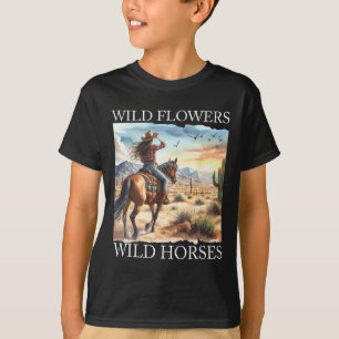 Sunset Cowgirl Riding Horse Wilde Blume - Wild Ho T-Shirt