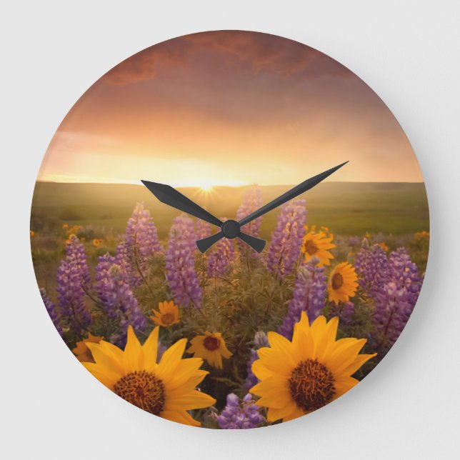 Sunset Daisies Große Wanduhr (Vorderseite)