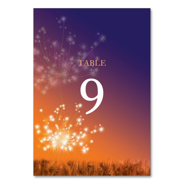 Sunset Dandelions Ombre Wedding Tischnummer (Vorderseite)