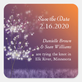 Sunset Dandelions Rural Wedding Save the Date Quadratischer Aufkleber