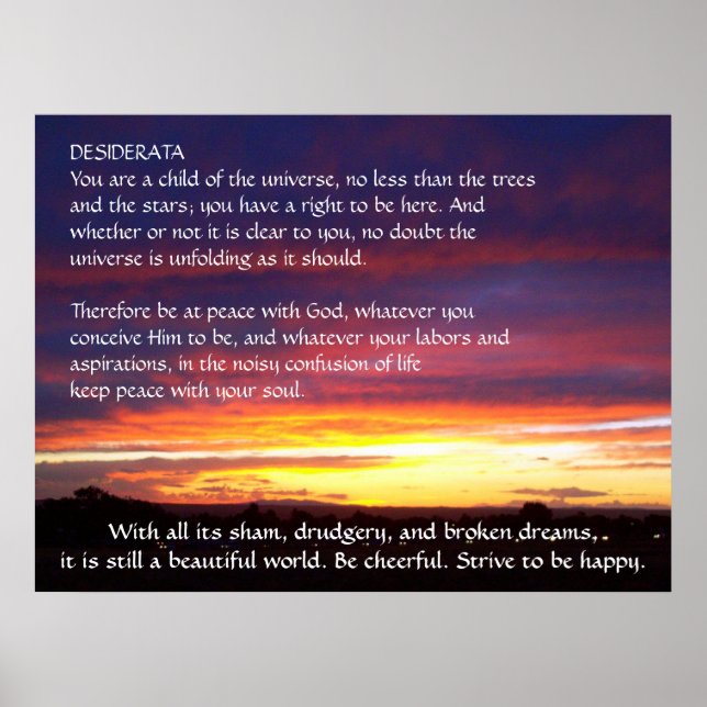 Sunset DESIDERATA Poster (Vorne)