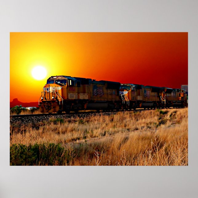 Sunset Diesel Lokomotive Train 32"x24" Poster (Vorne)