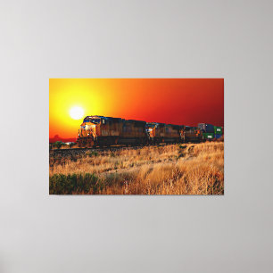 Sunset Diesel Lokomotive Train 60"x40" groß Leinwanddruck