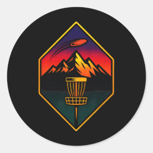 Sunset Disc Golf - Berge Skizze Bäume  Runder Aufkleber