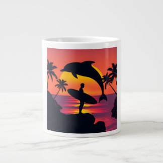 Sunset Dolphin und Surfer Tropical Beach Coffee Mu Jumbo-Tasse
