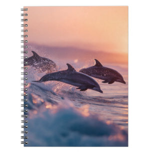 Sunset Dolphins Jumping Waves Notebook Notizblock