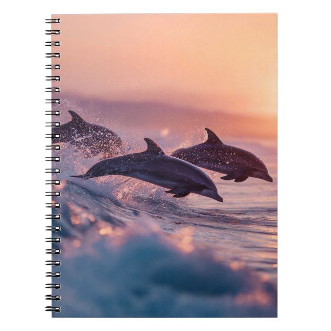 Sunset Dolphins Jumping Waves Notebook Notizblock (Vorderseite)