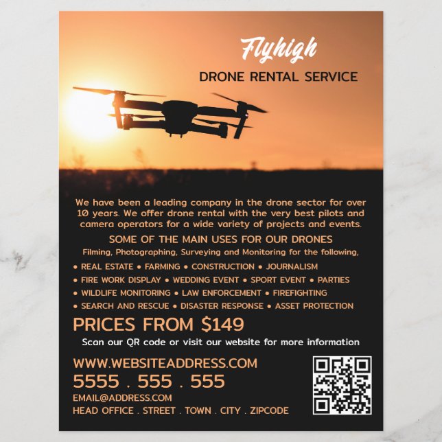 Sunset Drone Silhouette, Drone Rental Company Flyer (Vorne)