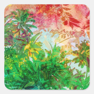 Sunset Dschungel Tropical Palm Blätter Quadratischer Aufkleber