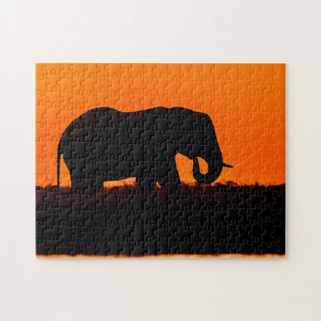 Sunset Elephant Silhouette Puzzle (Horizontal)