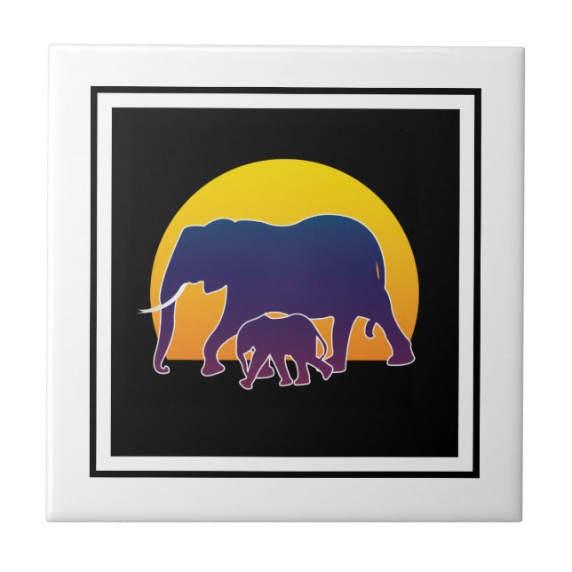 Sunset Elephants Fliese (Vorderseite)