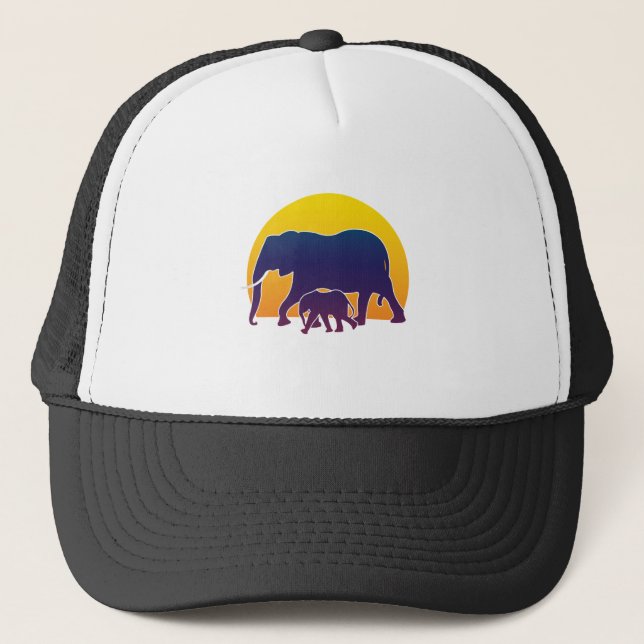 Sunset Elephants Truckerkappe (Vorderseite)