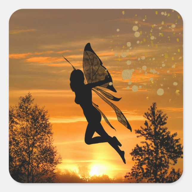 Sunset Fairy Quadratischer Aufkleber (Vorderseite)