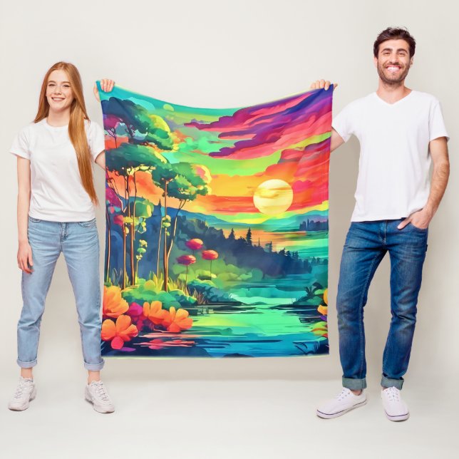 Sunset Fantasy Landschaft Fleecedecke (Beispiel)