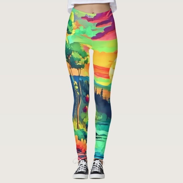 Sunset Fantasy Landschaft Leggings (Vorderseite)