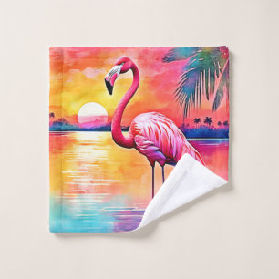 Sunset Flamingo Art Design Badhandtuch Set